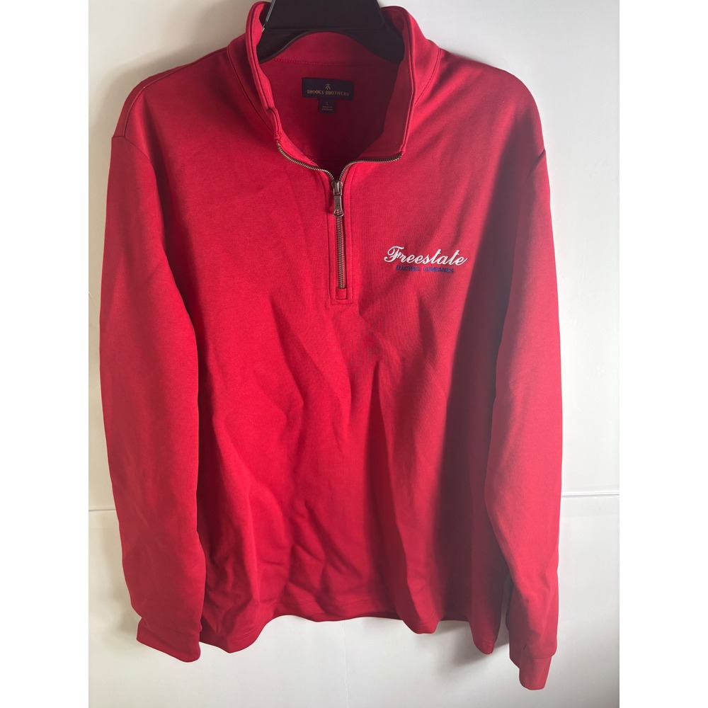 Brooks Brothers Mens Red Freestate Electric Embroidered Quarter Zip Pullover L‎